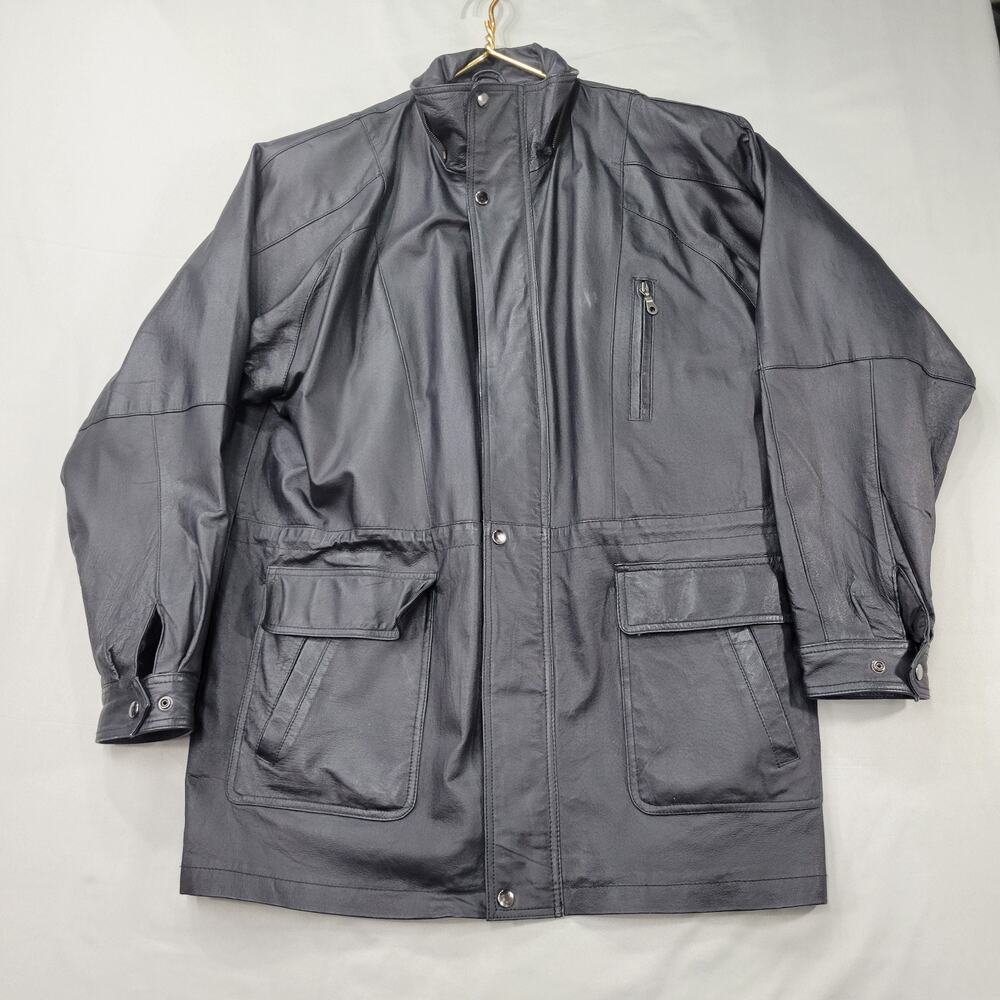 Oscar Piel XL Leather Jacket Men Faux Fur Lined Winter Outdoor Field Coat Black